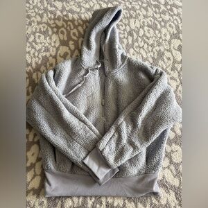 light blue sherpa half zip sweater